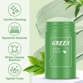 2 Stück Green Mask Stick, Grüner Tee Mask Für Deep Cleansing, Grüntee Purifying Clay, blackhead remover, Moisturizing Nourishing Skin, Regulieren Sie den Wasser- und Öl Haushalt der Haut