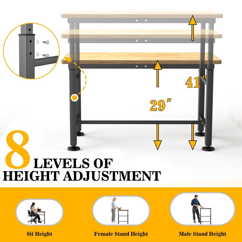 Ultrawall Workbench for Garage, 47.5" Adjustable Height Work Table, Heavy