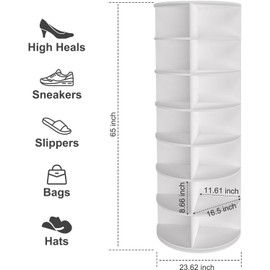 TREATLIFE HOME 7 Tier Rotating Shoe Rack Tower, 360° Spinning Shoe Display for Closet Organization, Space-Saving Design, White