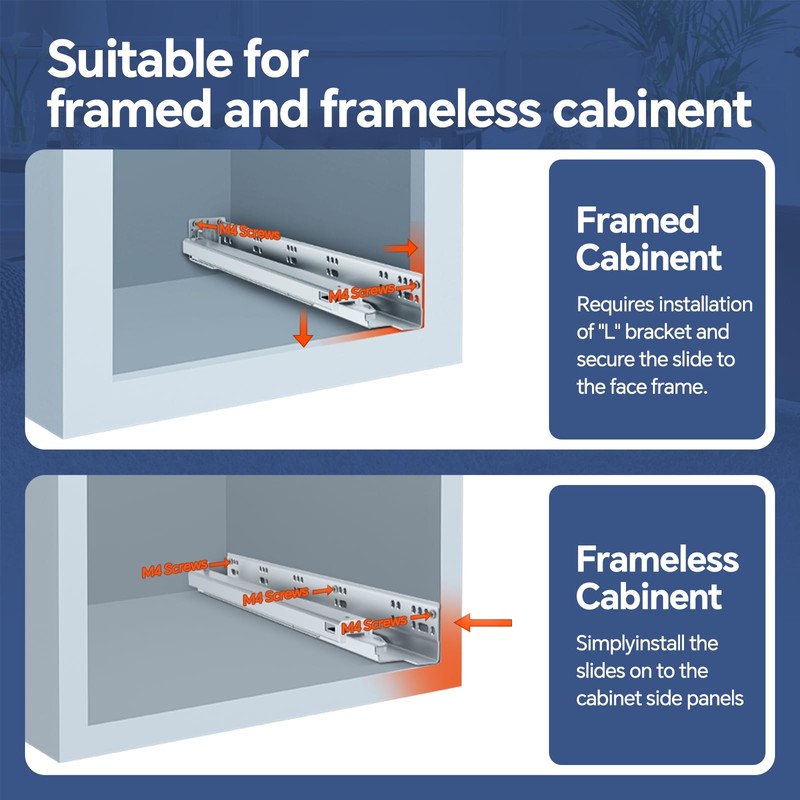 ToBeGreat 1 Pair Undermount Drawer Slides 12 Inch 80 lb