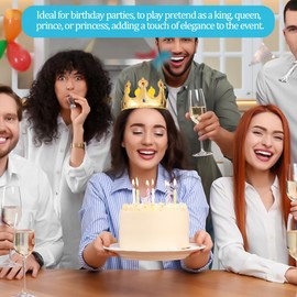 BOHUIZ 2 Pcs Birthday Golden King Crowns, Prince Princess Crowns Birthday Party Dress-Up Set with Gems for Party Photo Props Supplies