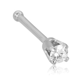 AVORA 14K White Gold Simulated Diamond CZ Nose Ring Stud - 2mm (20 Gauge)