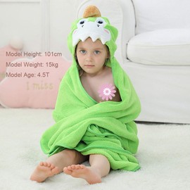 Cooky.D Baby Bath Towels Hooded Bathrobe for Face Large Size Boys Girls Perfect Shower Gifts 0-7 Years, green dinosaur