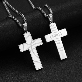 GLITTO Cross Basketball Necklace for Men Boys Kids Stainless Steel Pendant Chain Religious Christian First Communion Confirmation Inspirational Philippians 4:13 Jewelry Gift Christmas Silver