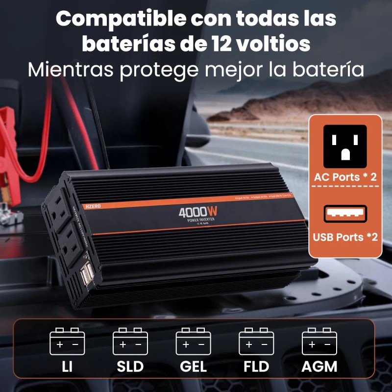 Inversor De Corriente Para Coche Hzero 4000w Convertidor Voltaje Transformador