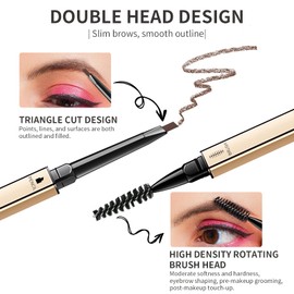 Docolor Eyebrow Pencil Waterproof with Eyelash Brush Pack of 2 Professional Make-Up Eyebrow Pencil, Black and Brown