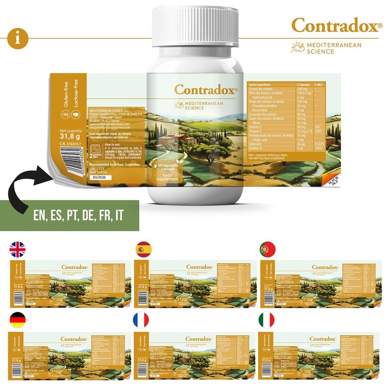 Antioxidants with extracts: pomegranate, grape, olive, garlic, vitamins C, D,