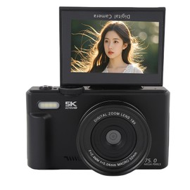 5K Digital Camera, 75MP UHD WiFi Autofocus 18X Digital Zoom Vlog Cameras for YouTube with 3" Flip Screen & Flash Light, Campact Travel Camera for Filming, Photography & Video (Black)