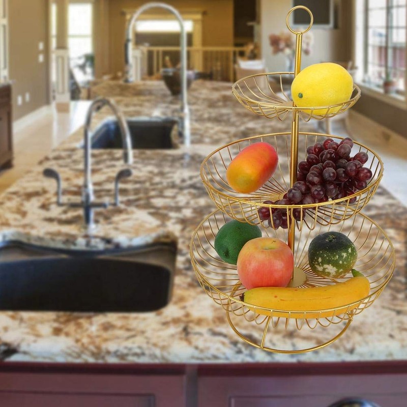 3-Tier Countertop Fruit Basket Bowl Storage Decorative Tabletop Bowl Stand