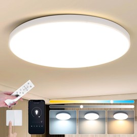 CANMEIJIA Bathroom Ceiling Light, 24W LED Ceiling Light with Remote Control, 12 Inch Dimmable 3000K/4500K/6500K Flush Ceiling Light for Living Room Bedroom Hallway, White