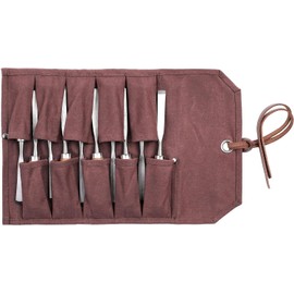 Heavy Duty Waxed Canvas Chisel Roll Bag, Multi-function Tool Bag with 10 Staggered Pockets, Leather Rope