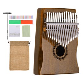 MECCANIXITY 17 Keys Thumb Piano, Light Brown Mini Portable Finger Piano Walnut Wood with Square Packaging Box, Tune Hammer, Sheet Music Study Instruction for Gift Adults Beginners Professional