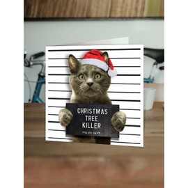 Brainbox Candy Funny Christmas Cards - Christmas Tree Killer - Cat Christmas Card - Pet Cat Lover - Cheeky Christmas Card - For Him & Him Men Women Partner Friend