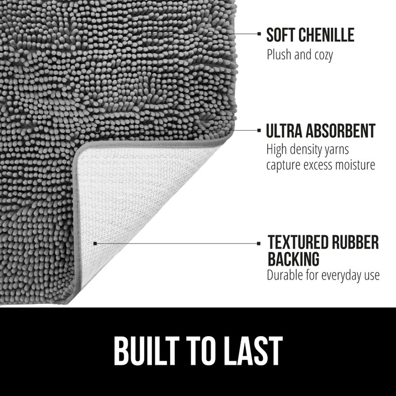 GORILLA GRIP Bath Rug Mat, Thick Soft Absorbent Chenille, Quick