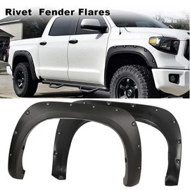 G-PLUS Fender Flares Fit For 2007 2008 2009 2010 2011 2012 2013 Toyota Tundra, Wheel Arch Cover Trim, Paintable Matte Pocket, Textured Riveted Style Front & Rear