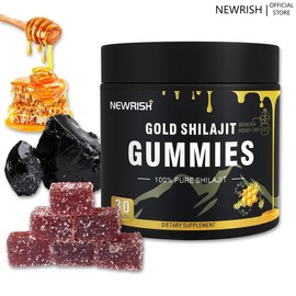 Newrish Gold Pure Shilajit Gummies | 85+ Trace Minerals & Fulvic Acid | Non-GMO Men's Supplement | All Natural | Immune & Energy Support | 30 Gummies:_1 can