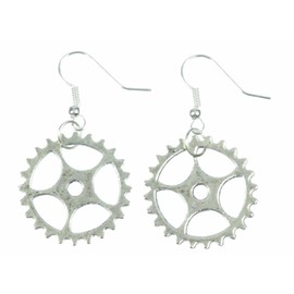 Miniblings Gear Earrings, Gears, Mechanics, Steampunk Movement, Factory Large Teeth, Silver, Handmade Fashion Jewellery, Earrings Silver-Plated, Metal, No Gemstone