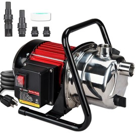 Water Transfer Garden Pump, 1.6 HP 1000GPH Portable Electric Shallow Well Jet Pump, Stainless Steel Sprinkler Pressure Booster Pump for Pool Draining, Lawn Fountain, Irrigation, Water Removal