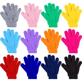 Glooarm Glooarm 12 Pairs Kids Gloves Winter Toddler Full Fingers Knit Children Stretchy Warm Gloves Bulk for Boys Girls