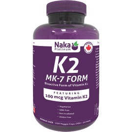 NAKA Naka Platinum K2 (MK-7 form)100 mcg SUPER BONUS Size 330 Veggie Caps (300+30 FREE) Bioactive Form of Vitamin K2