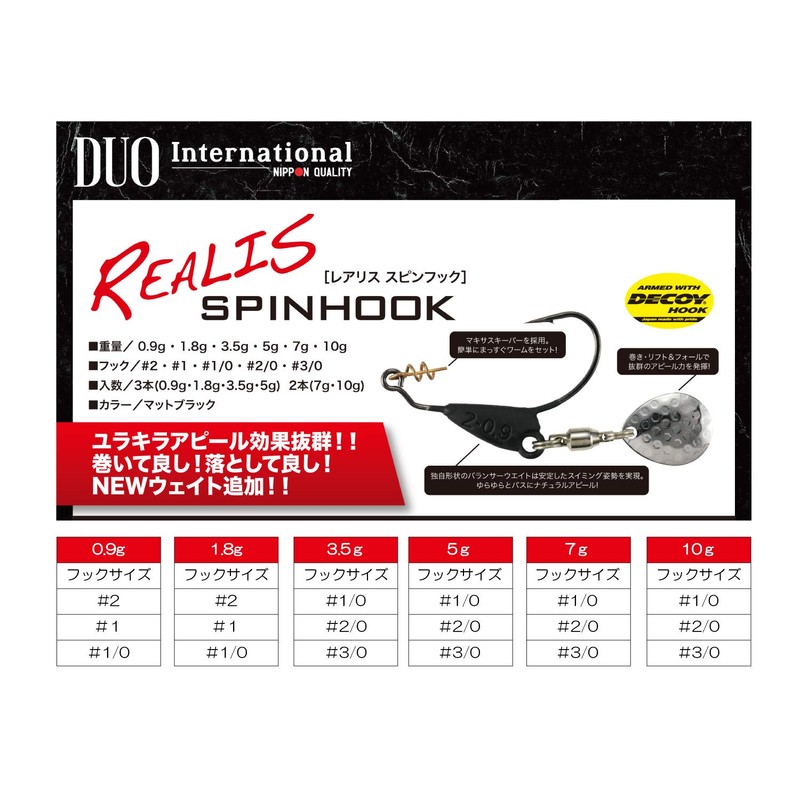 DUO Realis Spin Hook 0.9g #1/0 Matte Black