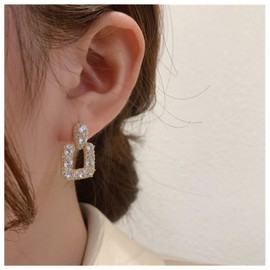 Cimenexe Bohemian Crystal Square Dangle Earrings Gold Cz Hollow Square Drop Earrings Paved Square Earrings Rhinestone Stud Earrings Jewelry for Women and Girls Gifts