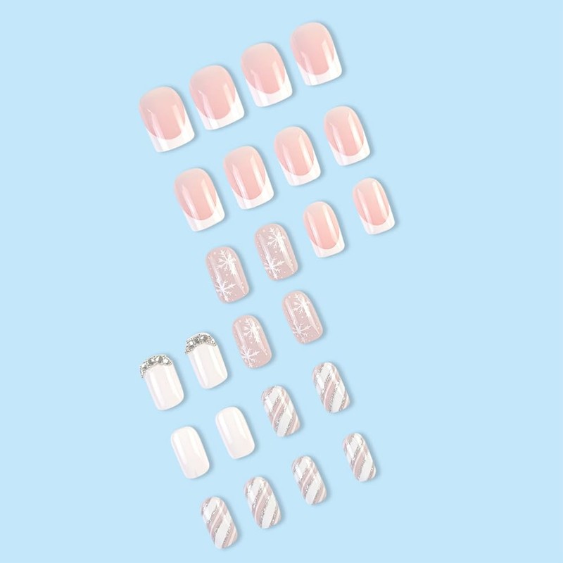 Clataly Pack of 24 Christmas Elk False Nails Snowflake Fake