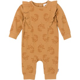 Gerber Baby Girls' Ruffle-Edge Romper, Flower Stamp, 6-9 Months