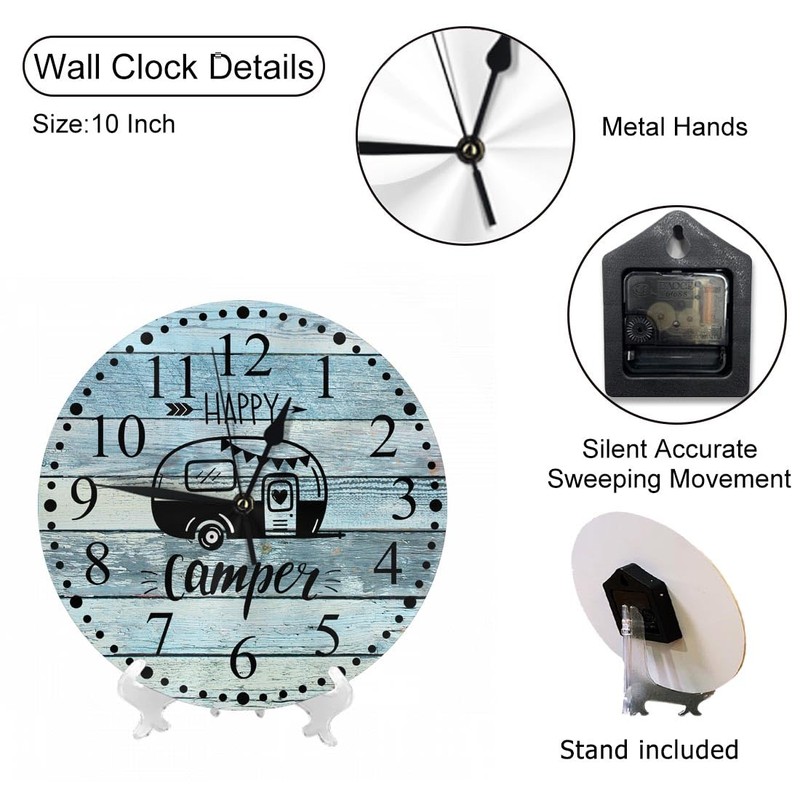 KEEPSUPER Clock Happy Camper Wall Clock 10 Inch Battery Operated
