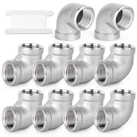 TAISHER 10 PCS 304 Stainless Steel 90 Degree Elbow Fittings, 1/4 Inch BSP Female Pipe to 1/4 Inch BSP Female 304 Stainless Pipe Fitting