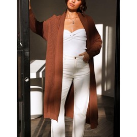 DEESHA Women's Fall Casual Chunky Oversized Knitted Cotton Long Cardigan Pocket Caramel
