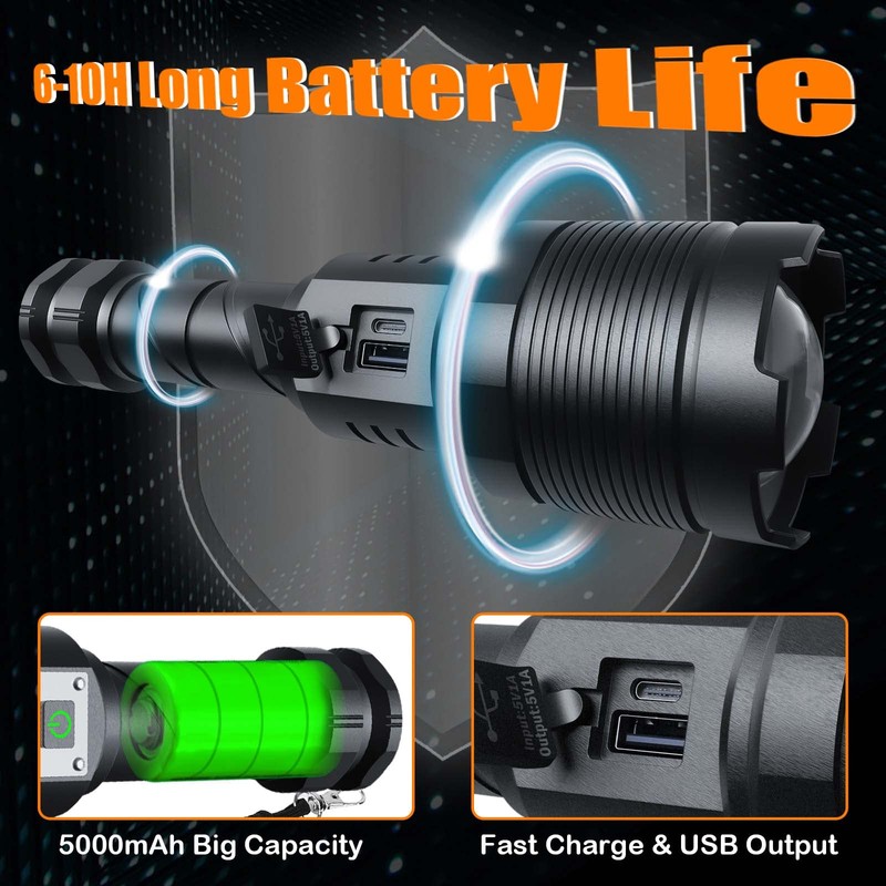 Rechargeable Flashlights MAX 200000 High Lumens,Super Bright 30W LED Flashlight,High