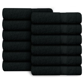 CASABELLA Premium Quality 12 Black Face Towels (30x30CM) Highly Absorbent Wash Cloth set, 100% Combed Cotton 650 GSM Fingertip Towels soft Flannel Face Cloths 12 Black Face Towel