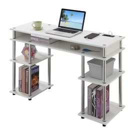 Convenience Concepts Designs2Go No Tools Student Desk with Charging Station and Shelves, White