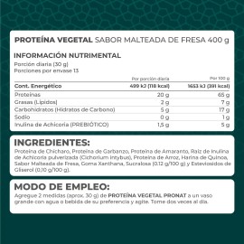 Proteína Vegetal Sabor Malteada de Fresa Pronat 400 g