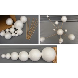 Make Your Own Solar System Model ~ 14 Mixed Sized Polystyrene Spheres / Balls 2cm to 7cm Diameter & Wooden Rods School Projects