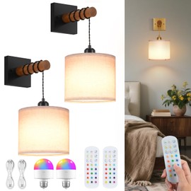 NookNova Battery Operated Wall Sconces Set of 2, 8000mAh Rechargeable Sconce 15 Colors Dimmable Wall Sconce Wireless Battery Powered Sconces Decor Wall Lights for Living Room Bedroom Black