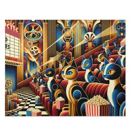 Puzzle 120, 252, 500-Piece Cat Cinema Art Deco Atomic Feline Retro Movie Theater