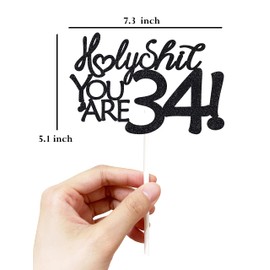Decoración para tarta de cumpleaños 34, decoración para tartas de cumpleaños 34, purpurina negra, divertida decoración para tartas 34 para hombres, decoración para tartas 34 para mujeres, decoraciones de cumpleaños 34, decoración para tartas de cumpleaño