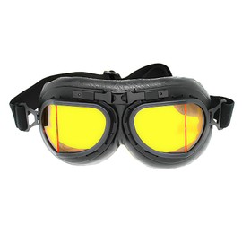 1Storm Motorcycle Scooter Mopeds Goggles Half Helmet Vintage Vespa Pilot Aviator Style, Matt Black Frame Yellow Lens