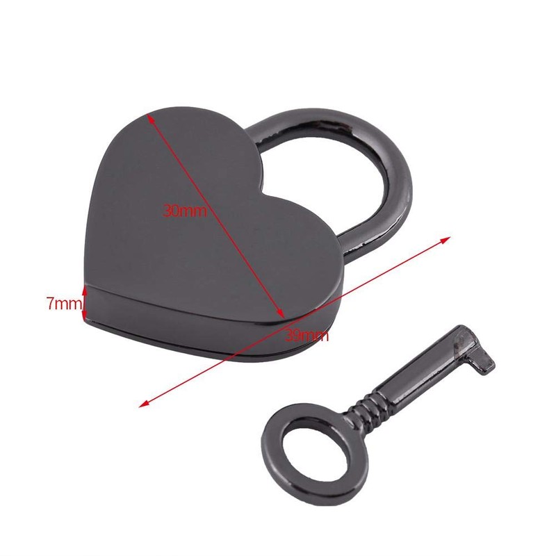 Mini Padlocks, Vintage Heart Shape Key Padlocks Gun Black Metal