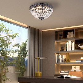 Edvivi Crystal Flush Mount Chandelier, 3 Lights Glam Lighting Fixture with Antique Black Finish, Crystal Shade, Entryway, Living, Dining, Bedroom, Closet