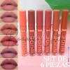 Set De 6 Labiales Tonos Matte Nude Larga Duración Waterproof