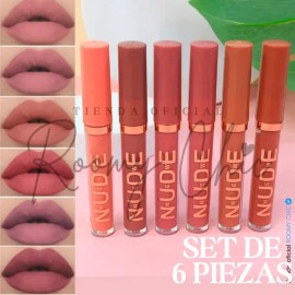 Set De 6 Labiales Tonos Matte Nude Larga Duración Waterproof                                                                                          