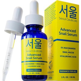 SeoulCeuticals 5% Niacinamide + 97.5% Snail Mucin Serum with Hyaluronic Acid | Natural Korean Anti-Aging Face Essence | 1oz | Cruelty-Free K-Beauty
