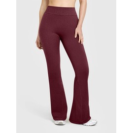 OQQ Flared Pants for Women Trendy Acid Wash High Waist Casual Soft Cropped Stretchy Baggy with Patch Pockets Maroon