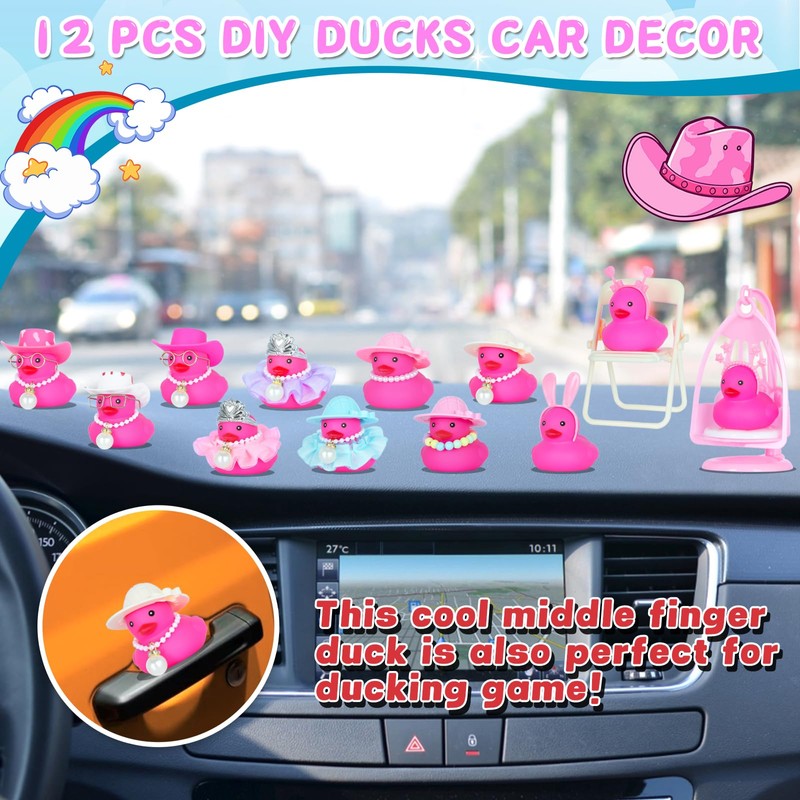 12pcs Sun Hat Pink Rubber Ducks with Sun Hat, Sunglasses,