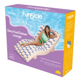 Funsicle: Deco FunChaiser Lounge - Blue & Cream, Inflatable Pool & Water Float, 68x34x30, Contoured Design, Drink Holder, 220 lb Capacity