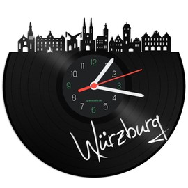 GRAVURZEILE Vinyl Record Clock - Skyline Würzburg - Wall Clock Made of Cast Vinyl with City Skyline 30 cm - Upcycling Designer Clock - Modern Wall Clock in Retro Vintage Style - Made in Germany
