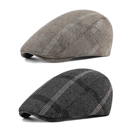 HNJKJEU Pack of 2 Peaked Caps for Men Flat Cap Cotton Adjustable Cotton Flat Cap Men's Spring Autumn Hats Caps, b